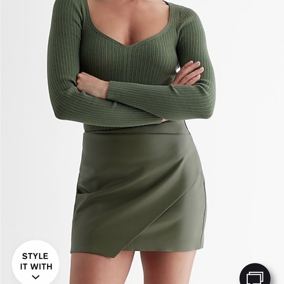 NWT Express High Waisted Faux Leather Wrap Front Mini Skirt, Cactus, size 16 - Picture 1 of 7